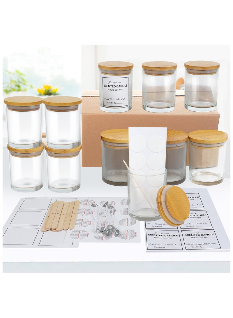 12Pack 8oz Clear Glass Candle Jars with Lids and Candle Making Kits - Bulk Empty Candle Jars for Making Candles