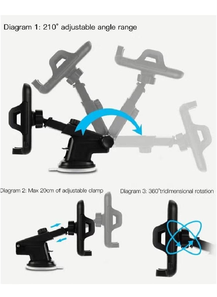 Car Mobile Holder, 270 Degree Rotation & Adjustable Mobile Stand for Car Dashboard Windshield, Universal Cell Phone Holder with Suction Cup, Release Button and Lock Mechanism