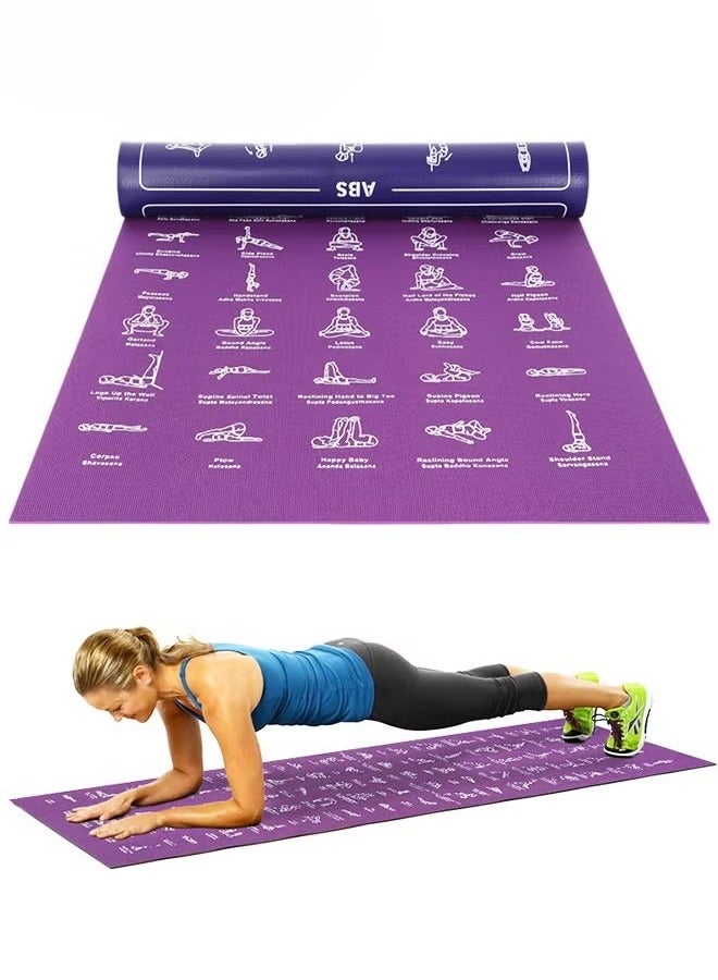 Fitness Yoga Mat for Women and Men - Large, 4mm Thick, 68 Inch 24 Inch, Non Slip Exercise Mats w/ 70 Printed Yoga Poses for Pilates, Workout and Stretching - Home and Gym Essentials