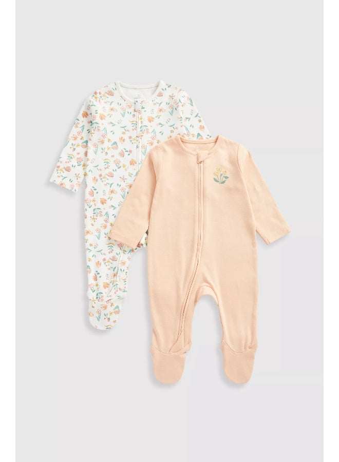 Floral Garden Zip-Up Baby Sleepsuits - 2 Pack