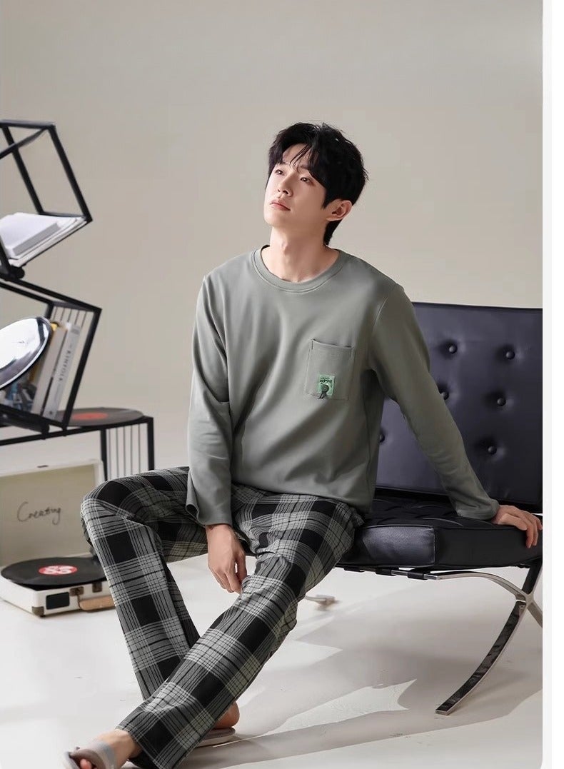 Breathing Pajamas-Men's Pajamas Made Of Pure Cotton, Loose And Comfortable, Long Sleeved Casual Home Suit Set