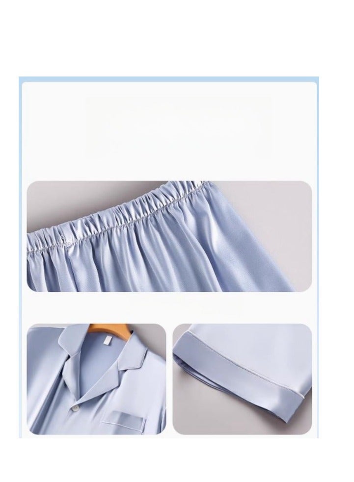 Ice Silk Sleepwear Men's Simulated Silk Short  Sleeved High-End Home Suit Set