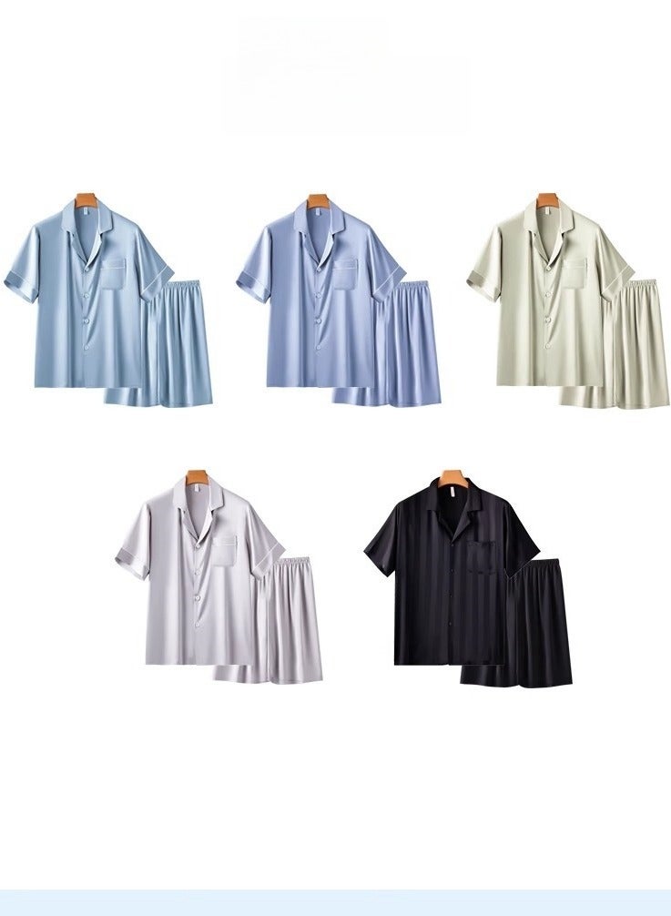 Ice Silk Sleepwear Men's Simulated Silk Short  Sleeved High-End Home Suit Set