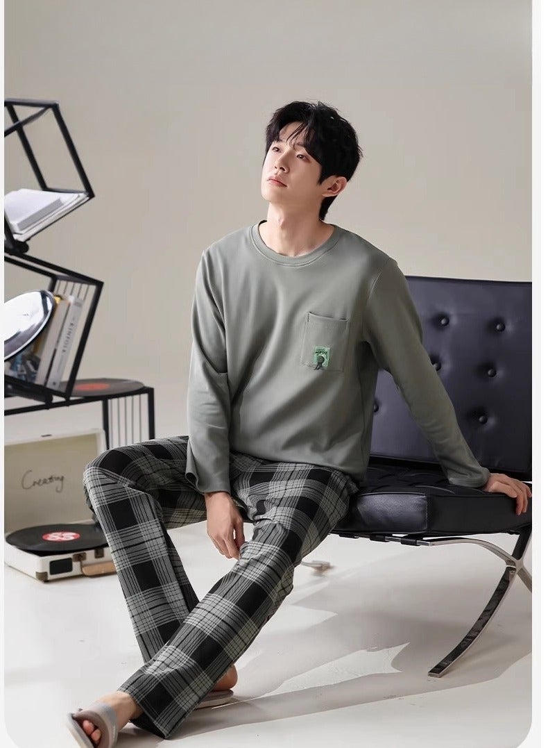 Breathing Pajamas-Men's Pajamas Made Of Pure Cotton, Loose And Comfortable, Long Sleeved Casual Home Suit Set