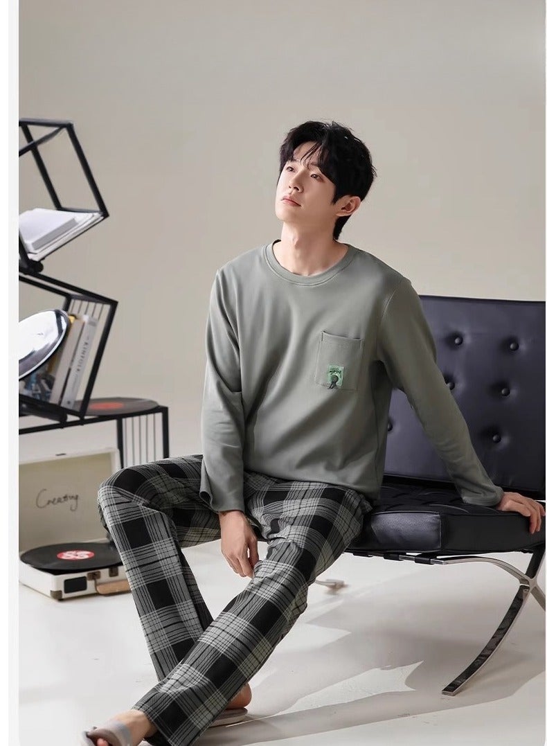 Breathing Pajamas-Men's Pajamas Made Of Pure Cotton, Loose And Comfortable, Long Sleeved Casual Home Suit Set