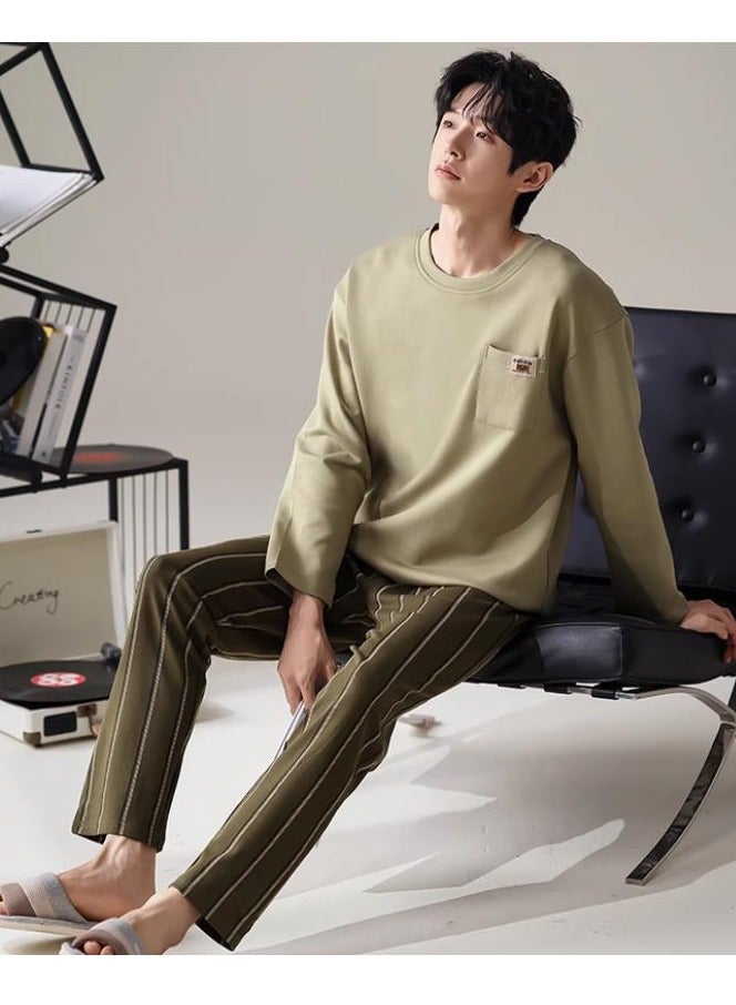 Breathing Pajamas-Men's Pajamas Made Of Pure Cotton, Loose And Comfortable, Long Sleeved Casual Home Suit Set