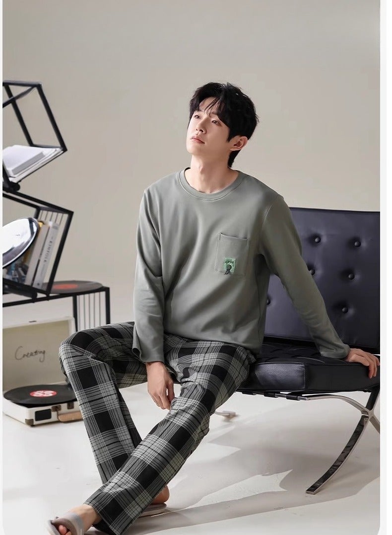 Breathing Pajamas-Men's Pajamas Made Of Pure Cotton, Loose And Comfortable, Long Sleeved Casual Home Suit Set