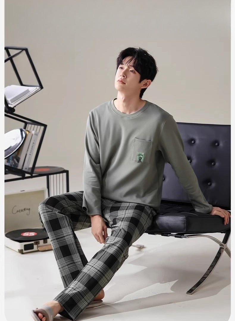 Breathing Pajamas-Men's Pajamas Made Of Pure Cotton, Loose And Comfortable, Long Sleeved Casual Home Suit Set