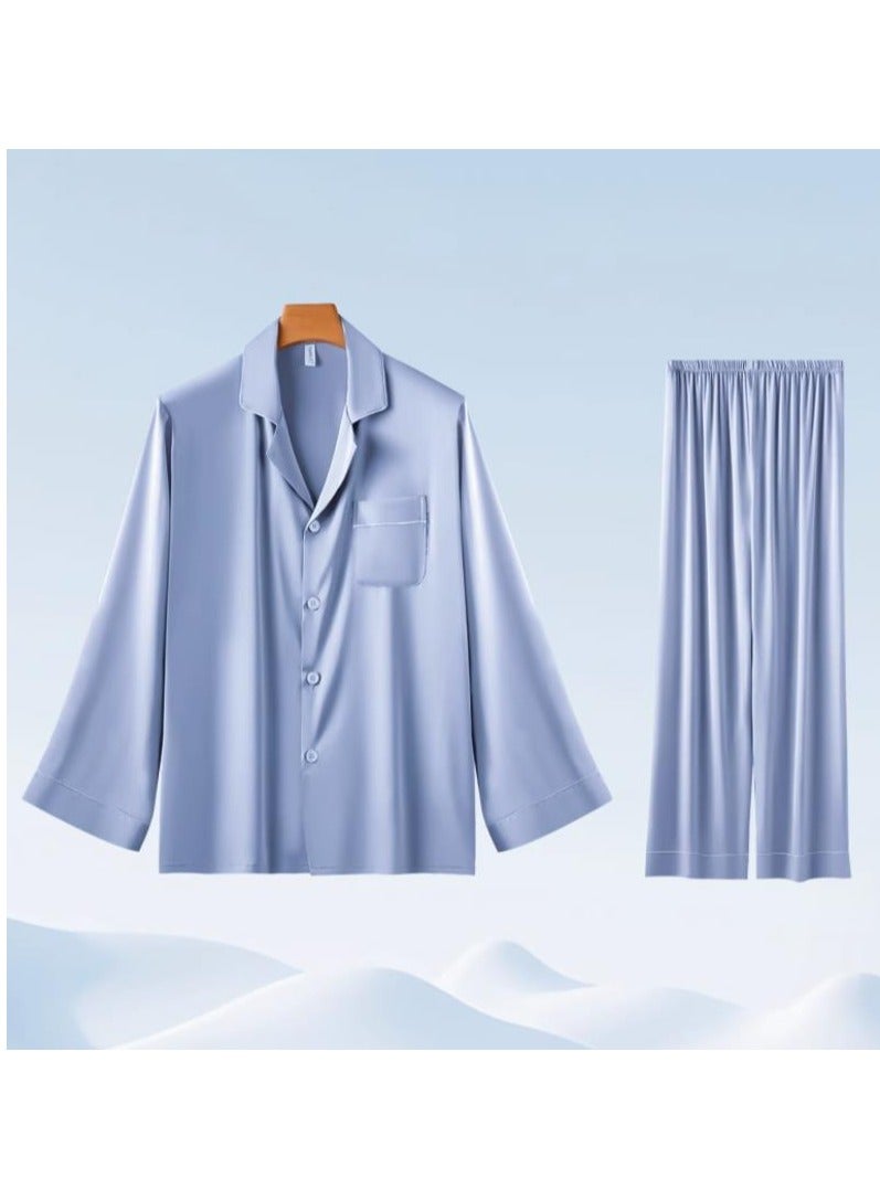 Ice Silk Sleepwear Men's Simulated Silk Long Sleeved High-End Home Suit Set