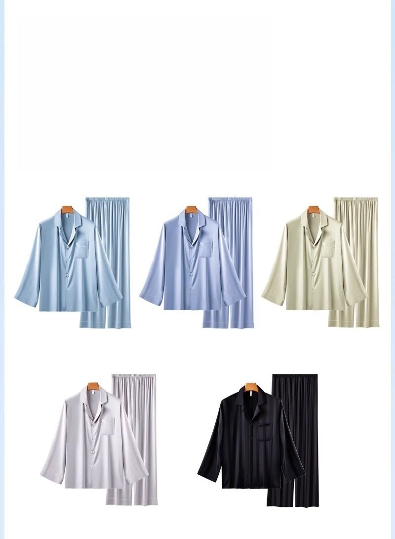 Ice Silk Sleepwear Men's Simulated Silk Long Sleeved High-End Home Suit Set