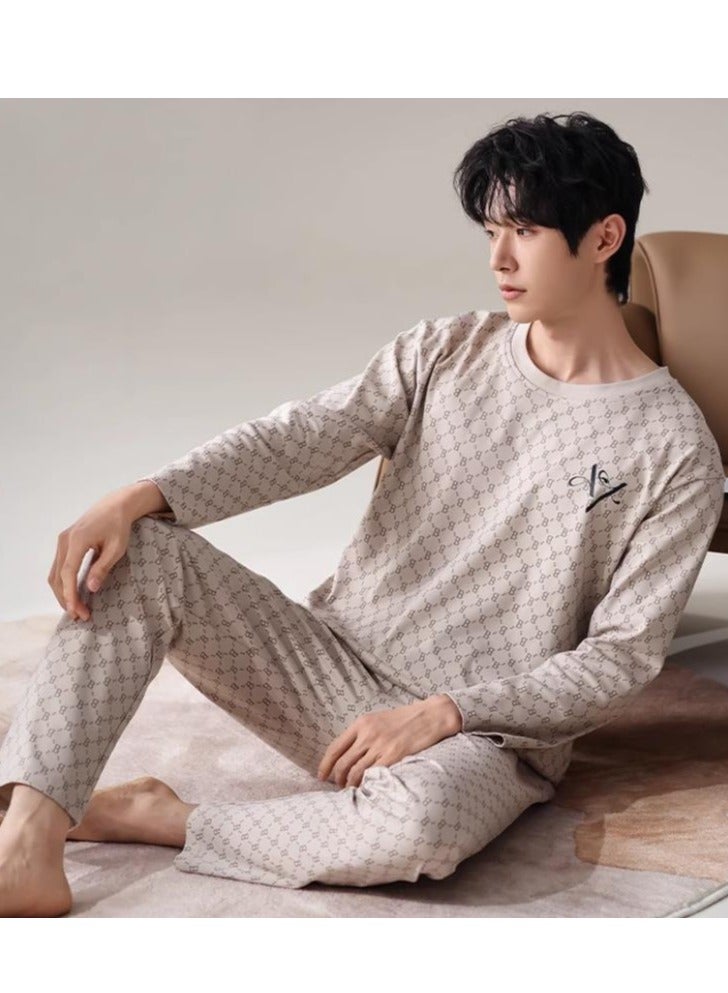 Breathing Pajamas-Men's Pajamas Made Of Pure Cotton, Loose And Comfortable, Long Sleeved Casual Home Suit Set