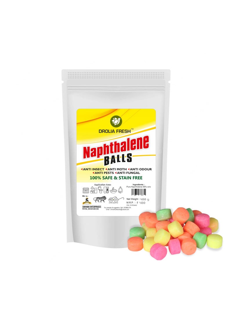 DroliaFresh Naphthalene Balls for Clothes - 400G (Colourful | Large Size) Used in Bathroom, Wardrobe, Lizards, Cockroaches, Toilet, Urinals, Washbasin