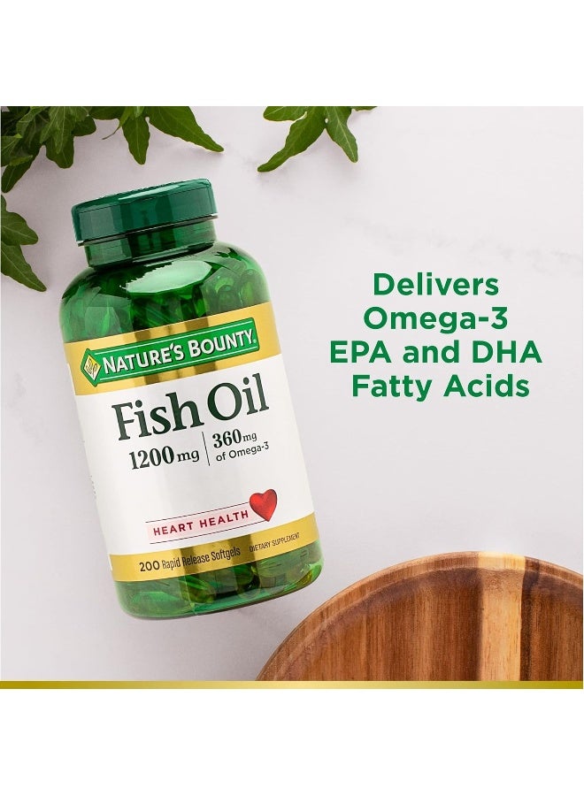 Nature's Bounty Fish Oil, Supports Heart Health, 1200 Mg, Rapid Release Softgels, 200 Ct