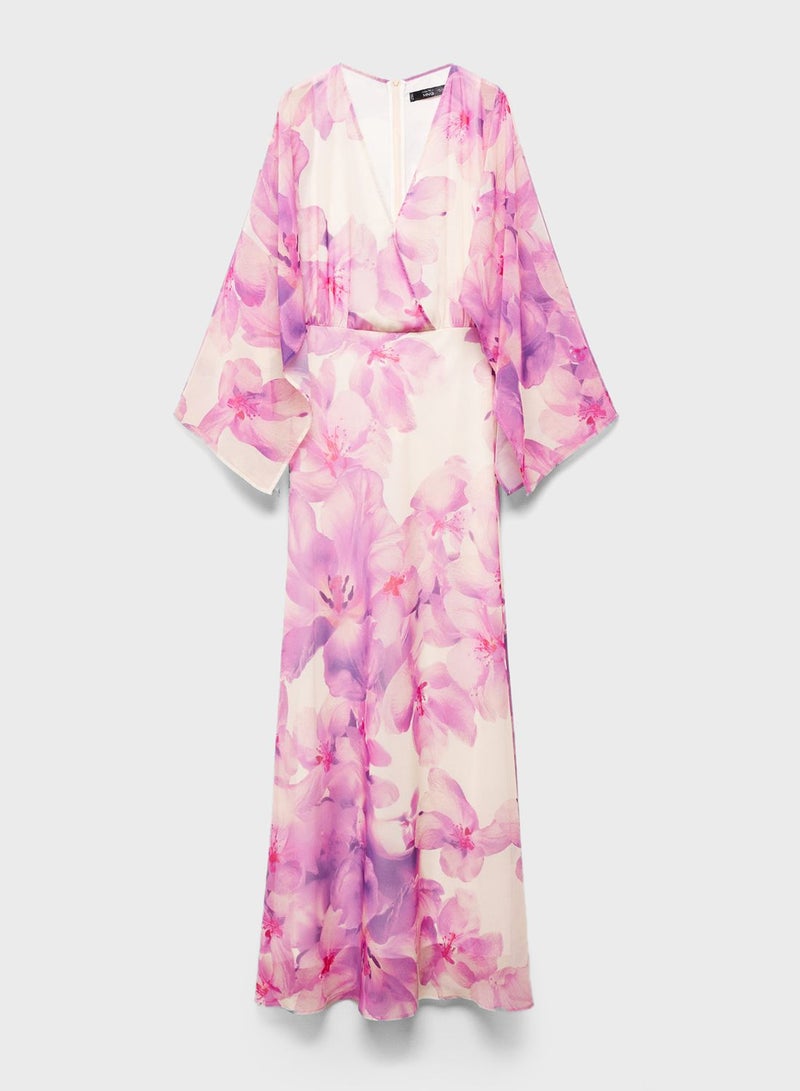 Floral Cape Sleeve Wrap Dress