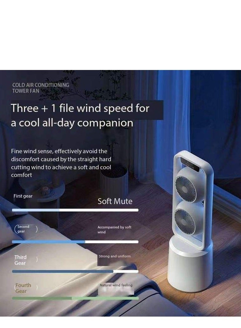Dual-Layer 3D Air Loop Cooling Rechargeable Pedestal Tower Fan with Remote Control English Operating Table and Stand