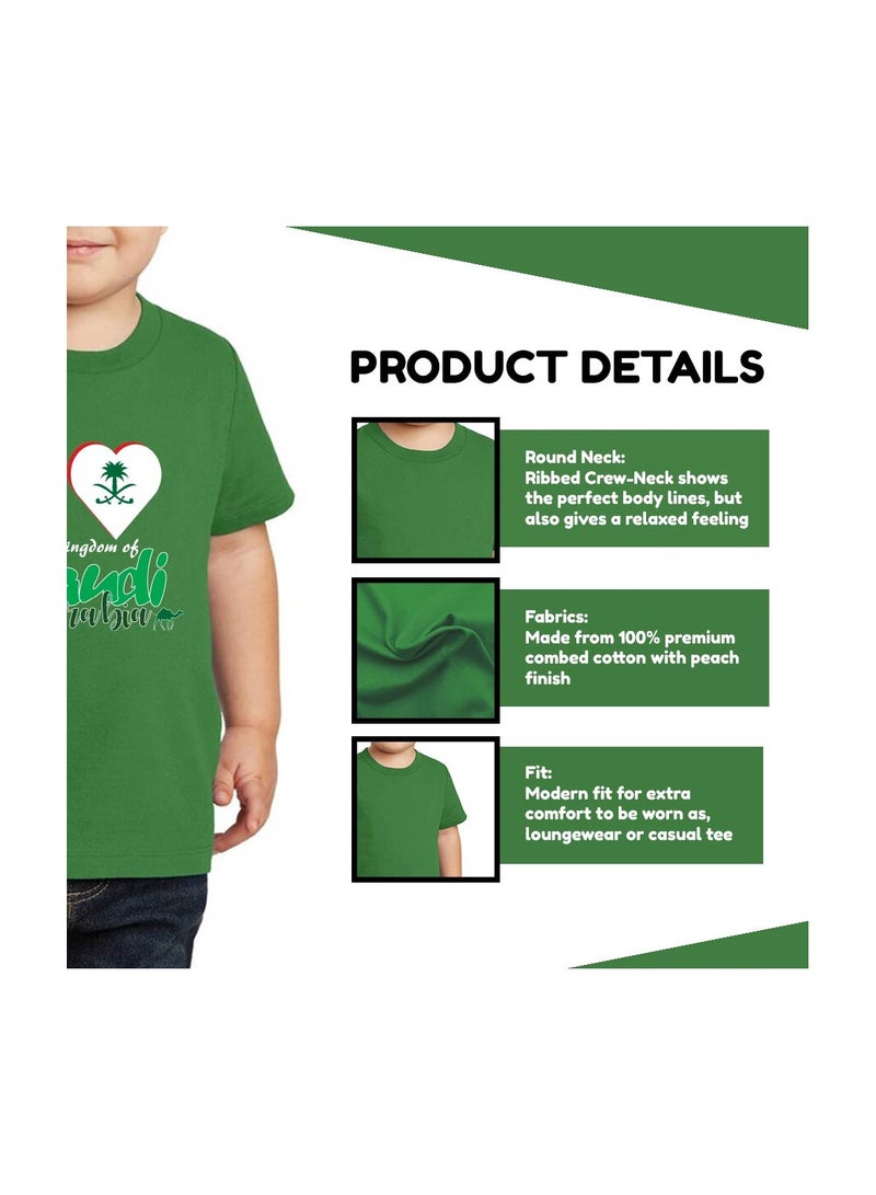 Saudi National Day Tshirt for Boys - Short Sleeve Round Neck Cotton Tshirt - Ideal for National Day Celebrations, School Events