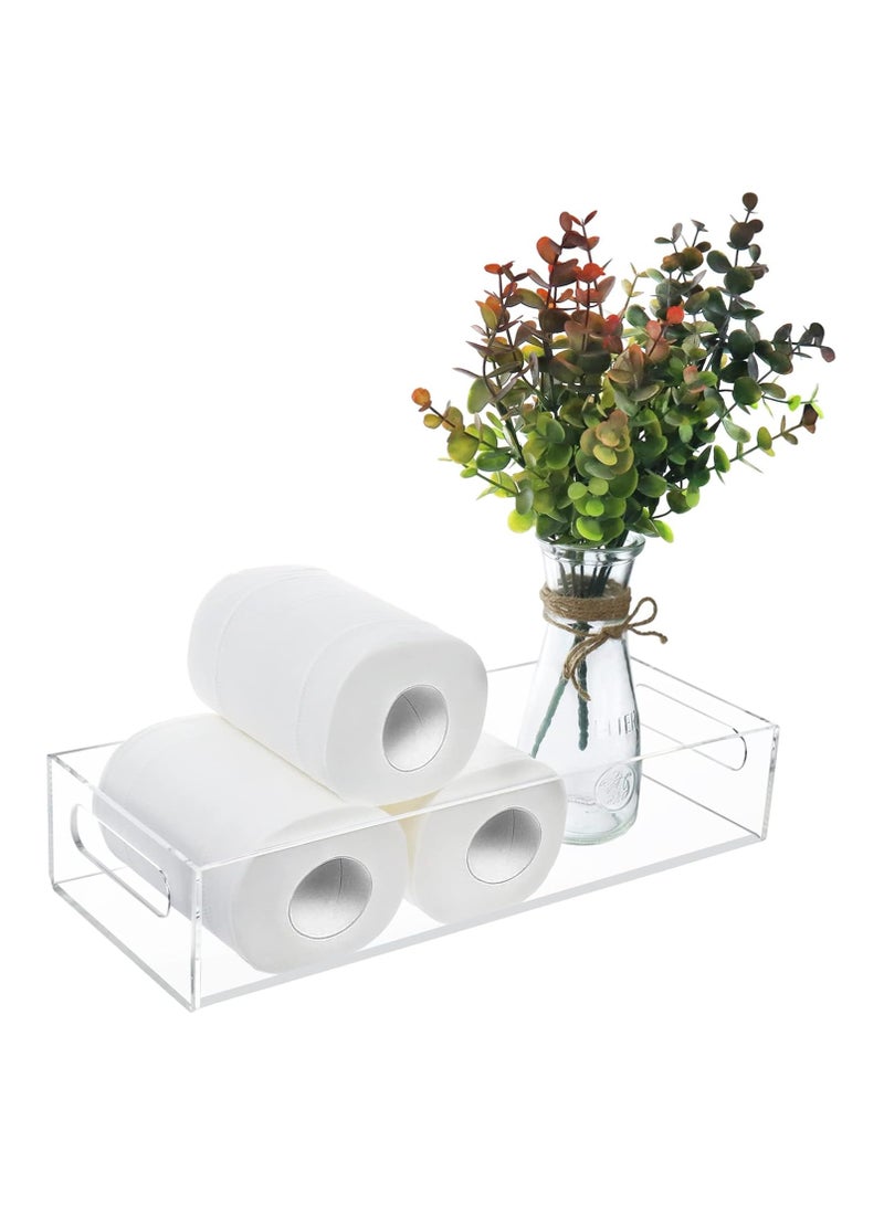 Toilet Paper Holder with Storage, Acrylic Toilet Tank Tray with Artificial Flower, Bathroom Decor Box Clear Bathroom Trays with Handles Vanity Tray for Bathroom Kitchen Table Counter Home Decor