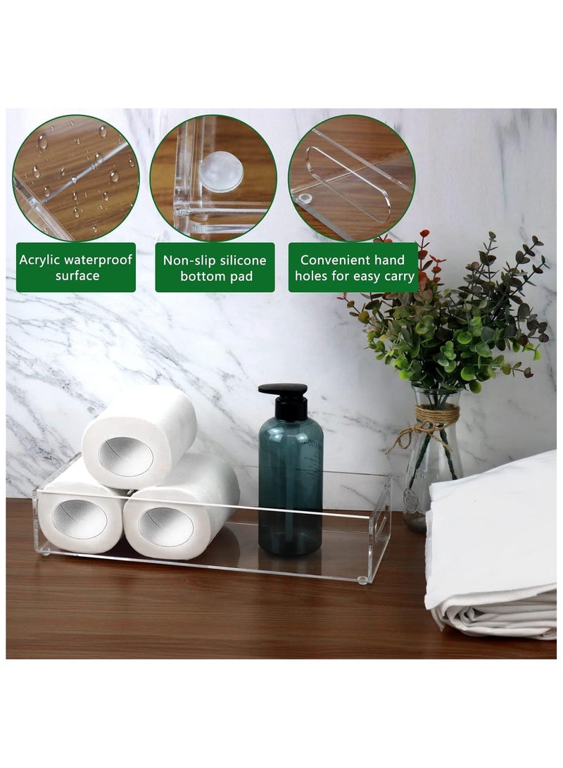 Toilet Paper Holder with Storage, Acrylic Toilet Tank Tray with Artificial Flower, Bathroom Decor Box Clear Bathroom Trays with Handles Vanity Tray for Bathroom Kitchen Table Counter Home Decor