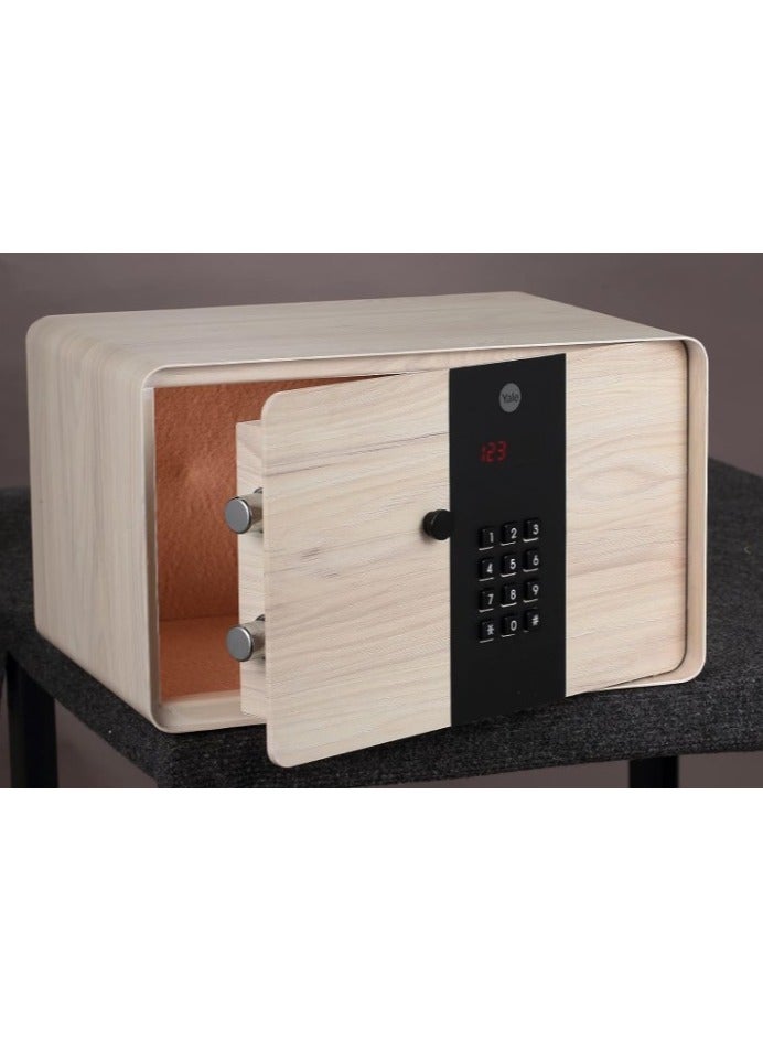 Yale Standard Security Elegant Safe with PIN Code and Key override, Fully lined interior to protect your valuable and Built-in LED Light, Wooden Finish