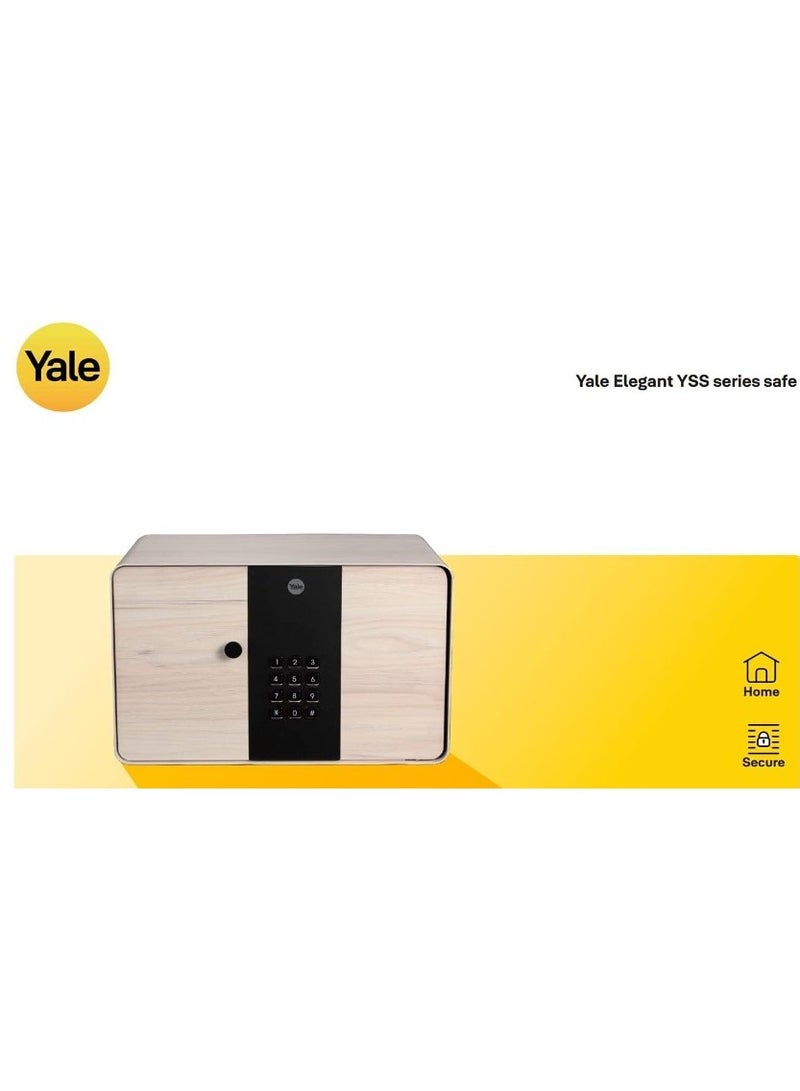 Yale Standard Security Elegant Safe with PIN Code and Key override, Fully lined interior to protect your valuable and Built-in LED Light, Wooden Finish