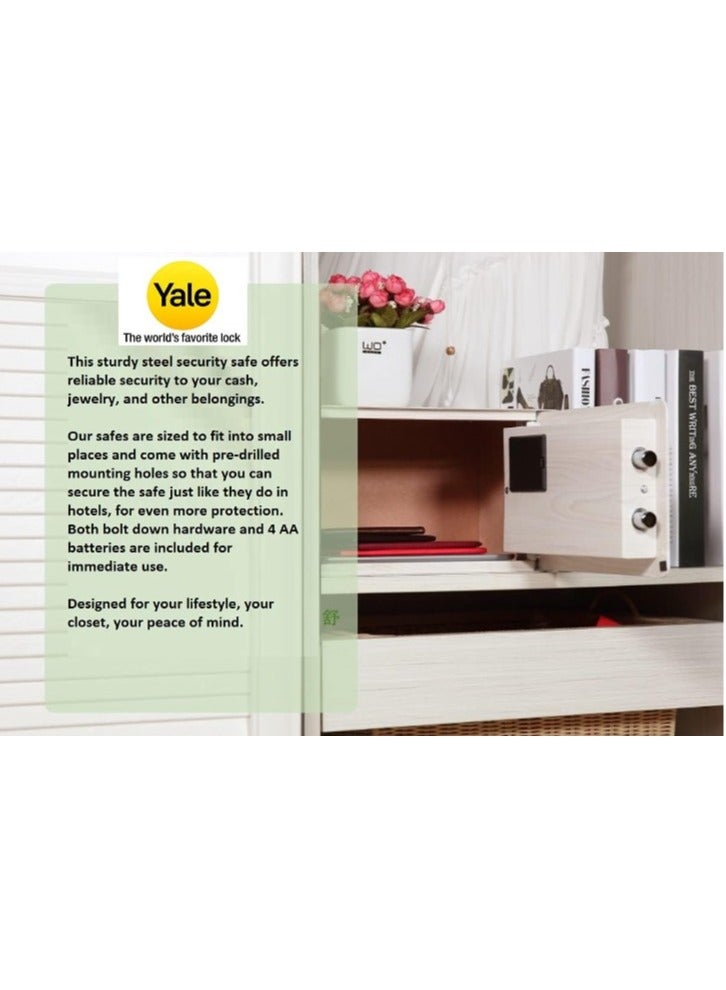 Yale Standard Security Elegant Safe with PIN Code and Key override, Fully lined interior to protect your valuable and Built-in LED Light, Wooden Finish