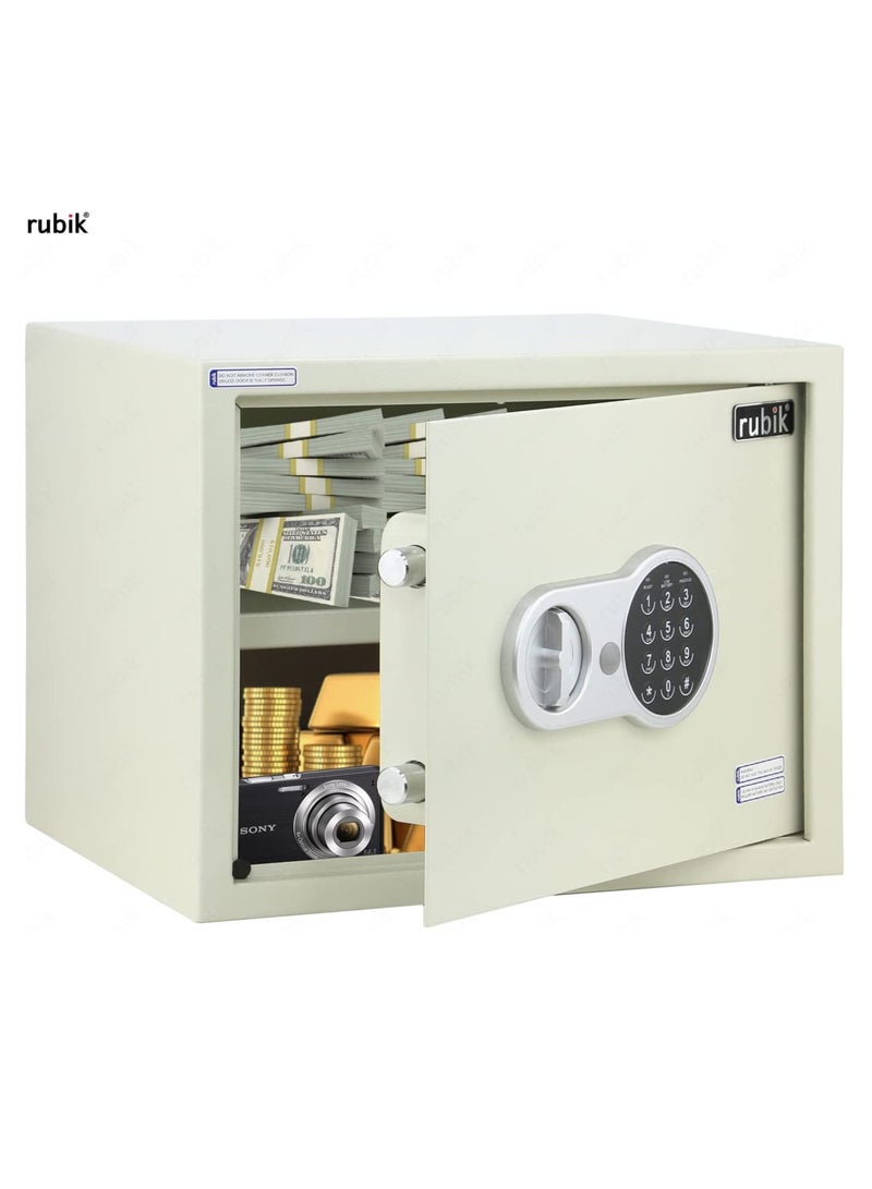 Safe Box, Large A4 Documents Size Security Locker with Digital Keypad and Key Lock for Cash Jewelry Passports Home Office (Size 30x38x30cm) Off White