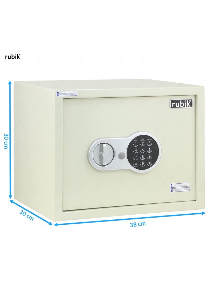 Safe Box, Large A4 Documents Size Security Locker with Digital Keypad and Key Lock for Cash Jewelry Passports Home Office (Size 30x38x30cm) Off White