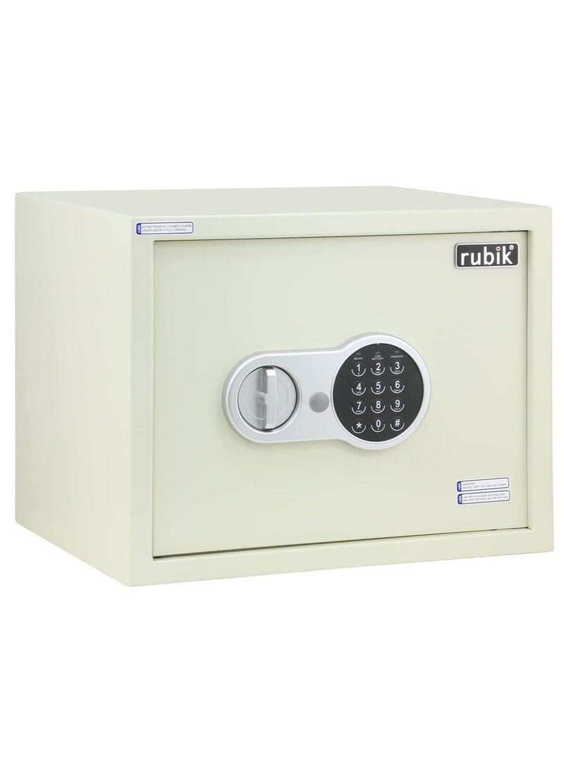 Safe Box, Large A4 Documents Size Security Locker with Digital Keypad and Key Lock for Cash Jewelry Passports Home Office (Size 30x38x30cm) Off White