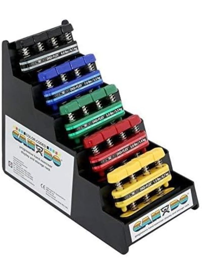 Cando Digi-Flex Hand Exerciser Set Of 5 (Yellow Red Green Blue Black) With Plastic Rack