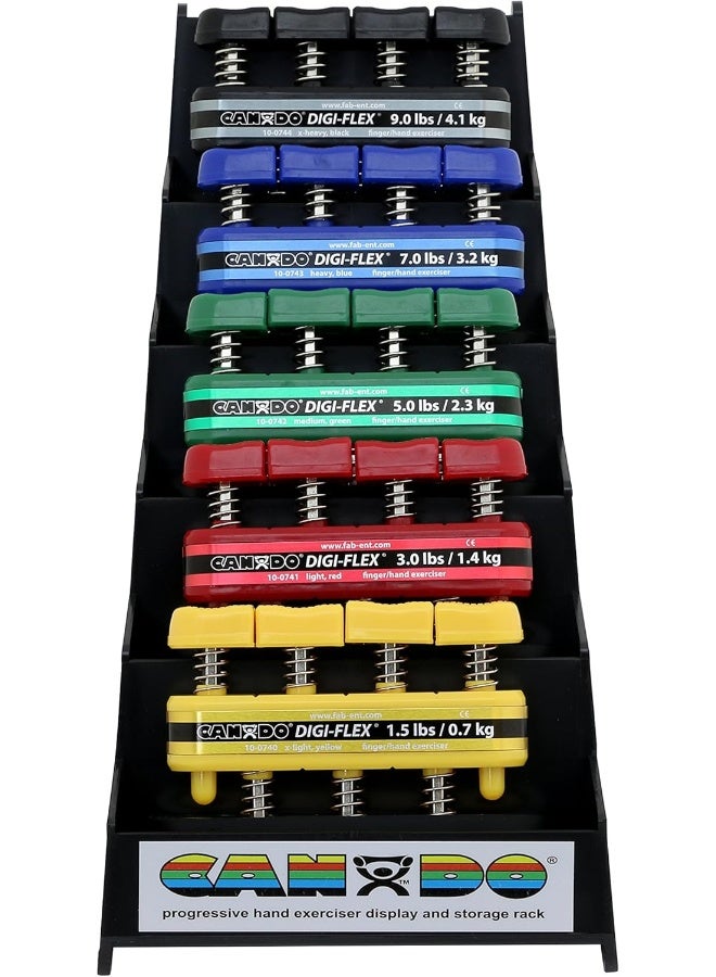 Cando Digi-Flex Hand Exerciser Set Of 5 (Yellow Red Green Blue Black) With Plastic Rack