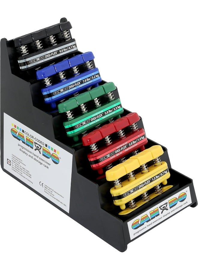 Cando Digi-Flex Hand Exerciser Set Of 5 (Yellow Red Green Blue Black) With Plastic Rack