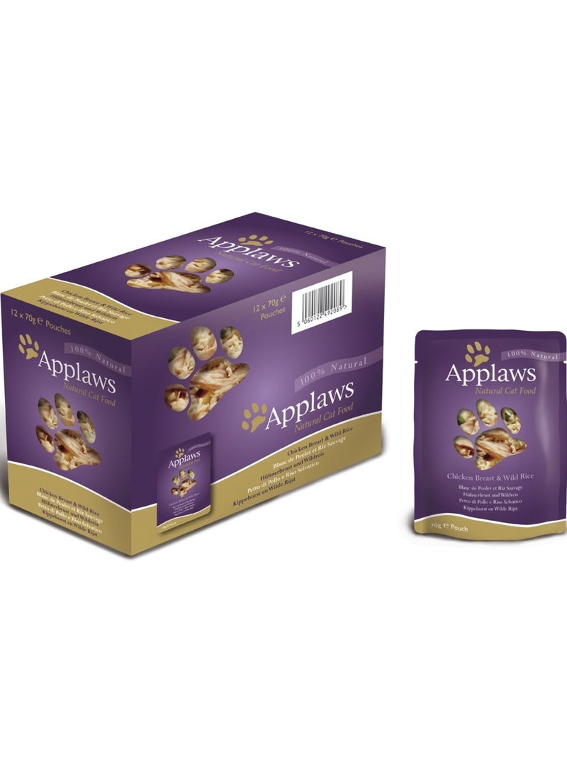 Applaws Natural Pouches Chicken with Wild Rice in Broth Cat Food 12X70g