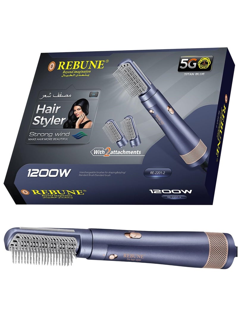 RE-2201-2 New Hair Styler 1200W Hair Dryer Brush 3 In 1 Hot Air Styler Straightening & Curling Fast Heating Hair Styler with 2 Brushes