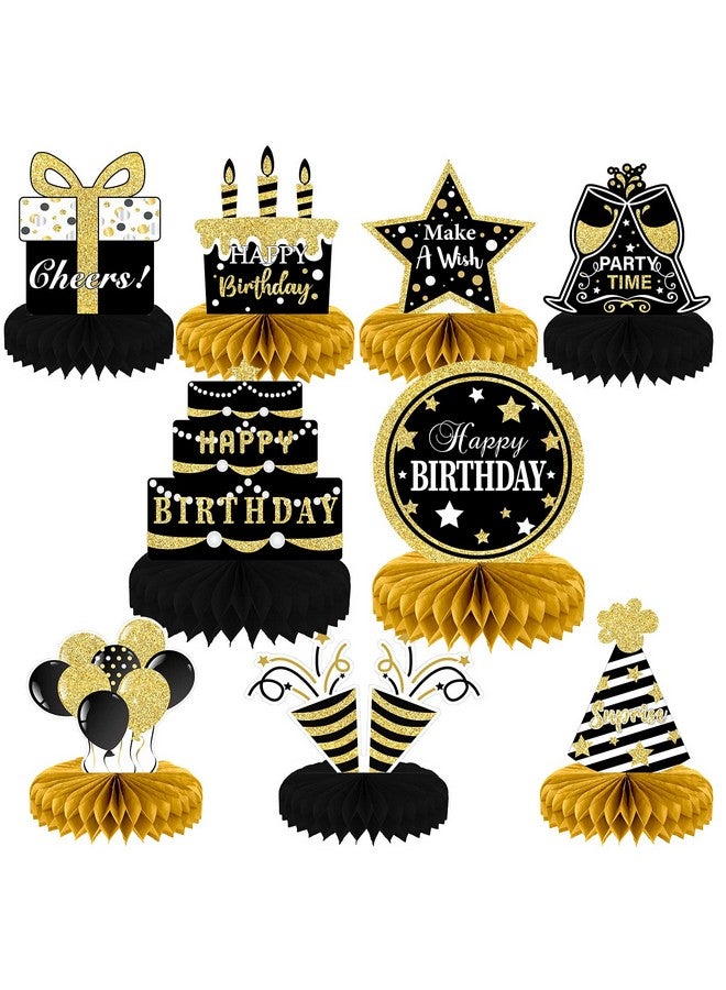 9 Pieces Black Gold Birthday Decorations Birthday Centerpieces For Tables Decorations Happy Birthday Honeycomb Table Topper Happy Birthday Decorations For Men And Woman Birthday Party Supplies