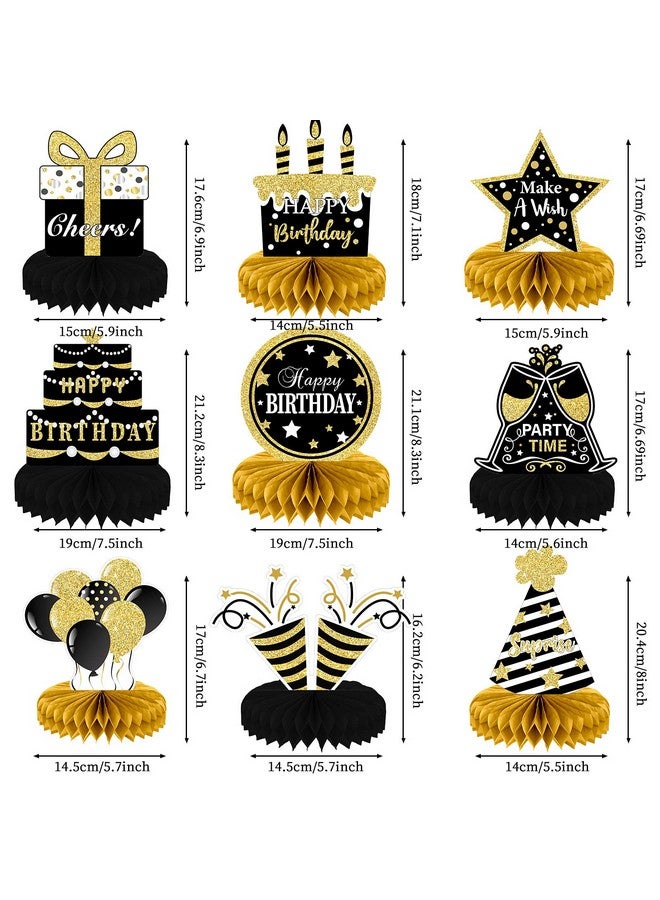 9 Pieces Black Gold Birthday Decorations Birthday Centerpieces For Tables Decorations Happy Birthday Honeycomb Table Topper Happy Birthday Decorations For Men And Woman Birthday Party Supplies