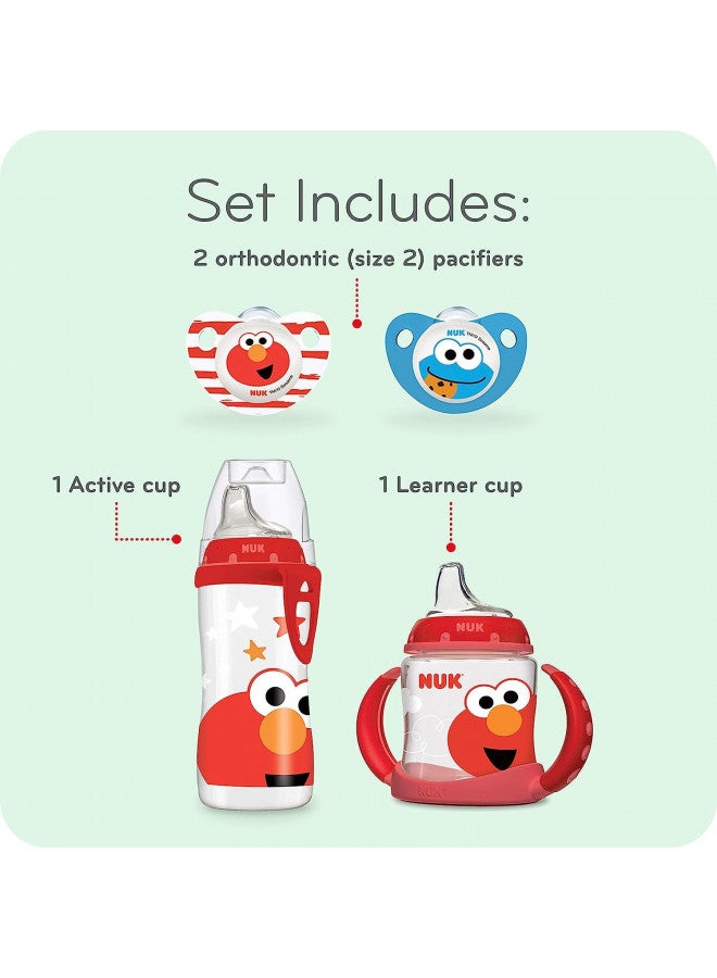 Sesame Street Transition Bundle, Active Cup, Learner Cup, Pacifiers, 4 Piece Set