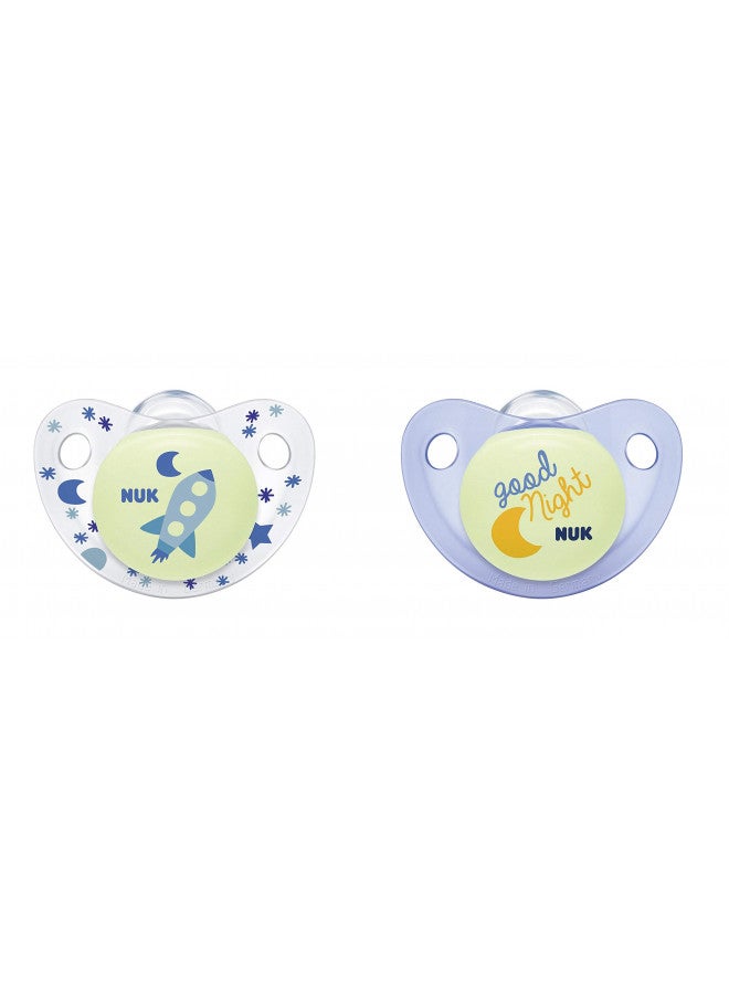 Cute-As-A-Button Glow-In-The-Dark Orthodontic Pacifiers, Boy, 0-6 Months, 2-Pack