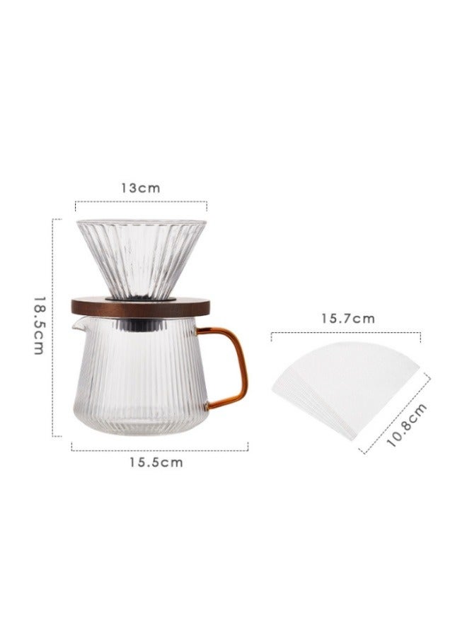 3-piece Heat-resistant Glass V60 Inverted Lid Coffee Machine Hand Brewed Coffee Sharing Pot With Coffee Paper Filter 500ML