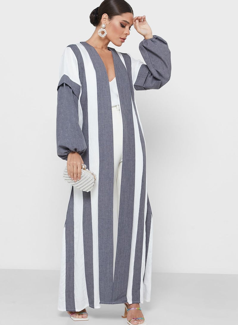 Puff Sleeve Color Block Abaya With Sheila