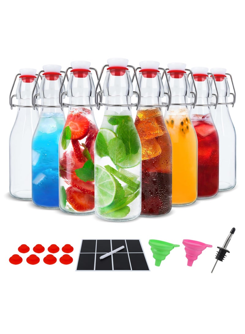 8 Pack 8 oz Swing Top Glass Bottles,Flip Top Brewing Bottle with Airtight Stopper Lids, for Juice, Water, Kombucha, Kefir Milk