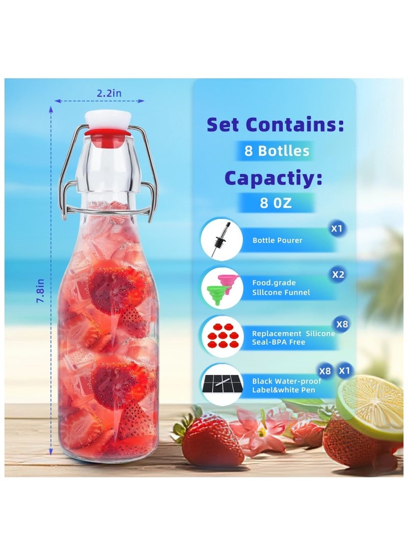 8 Pack 8 oz Swing Top Glass Bottles,Flip Top Brewing Bottle with Airtight Stopper Lids, for Juice, Water, Kombucha, Kefir Milk