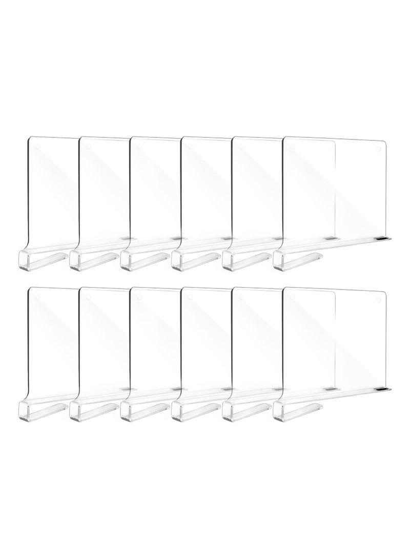 12pcs Shelf Dividers for Closet Organization, Acrylic Shelf Divider for Wooden Shelving, Wood Shelf Organizer for Closet, Bedroom, Kitchen, and Office