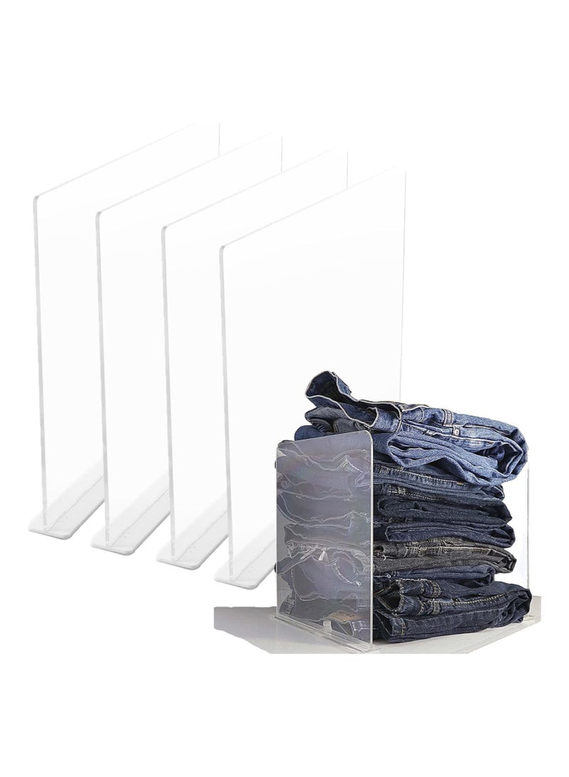 Shelf Dividers for Closet Organization - Closet Dividers for Shelves - Closet Shelf Organizer - Clear Acrylic - 4 Pack Self Stick Acrylic Shelf Dividers for Closet Closet Shelf Divider