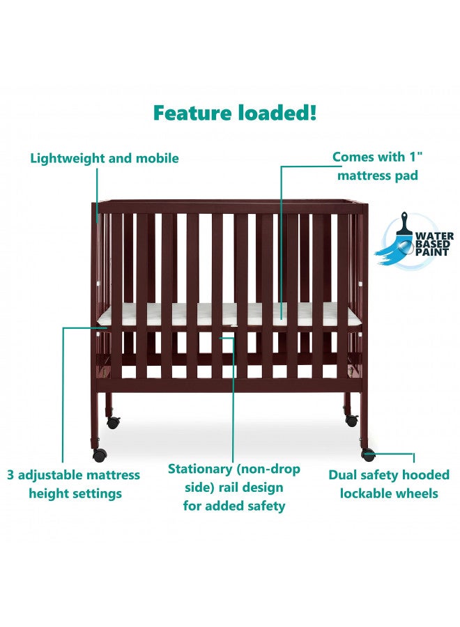 Jett Non-Full Size Folding Convertible Crib, Lightweight Portable Crib, Three Adjustable Mattress Height Settings, Easy To Fold Travel Crib, 1.5‚Mattress Pad Included