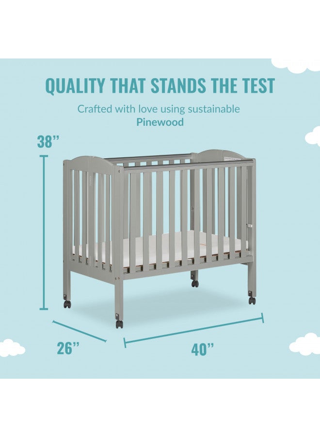 2 In 1 Folding Portable Crib In Cool Grey, Greenguard Gold Certified , 40X26X38 Inch (Pack Of 1)