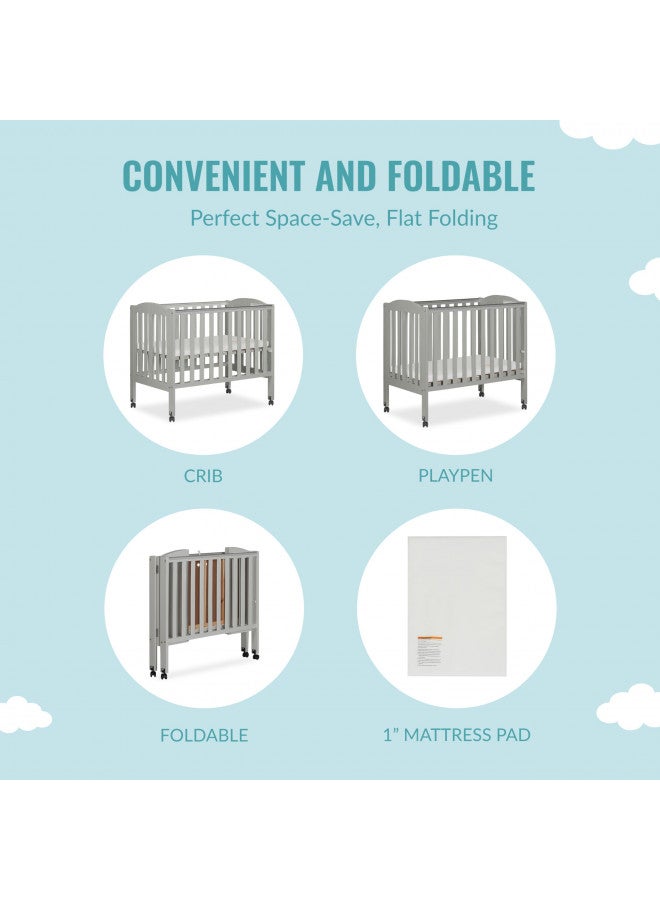 2 In 1 Folding Portable Crib In Cool Grey, Greenguard Gold Certified , 40X26X38 Inch (Pack Of 1)