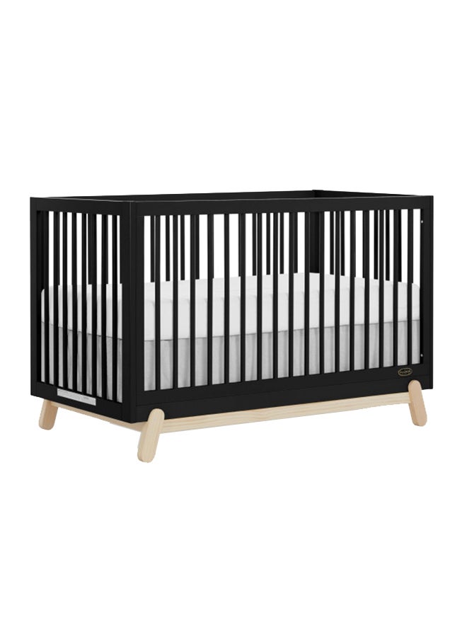 Hygge 5-In-1 Convertible Crib In Matte Black Vintage, Jpma & Greenguard Gold Certified, Made Of Sustainable Pinewood, Easy To Clean, Safe Wooden Nursery Furniture