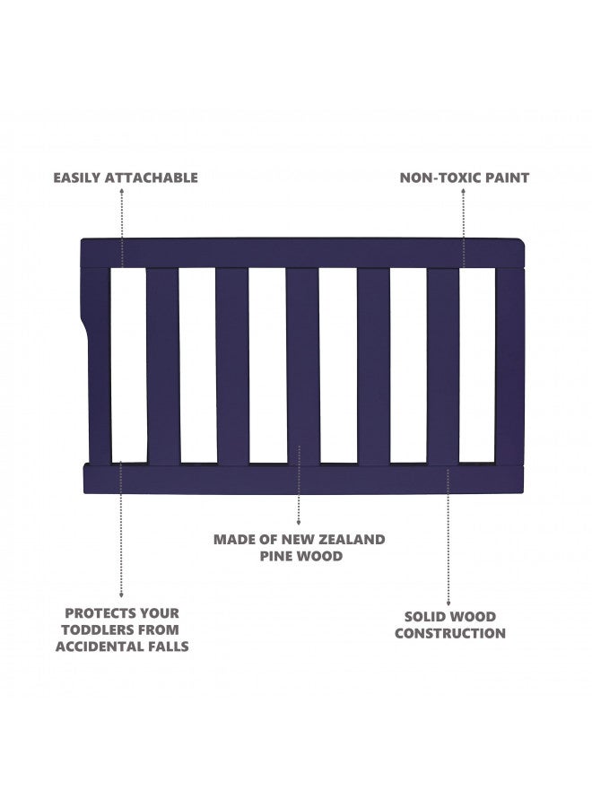 Convertible Crib Toddler Guard Rail In Navy, Converts Cribs To Toddler Beds, Solid Wood Construction