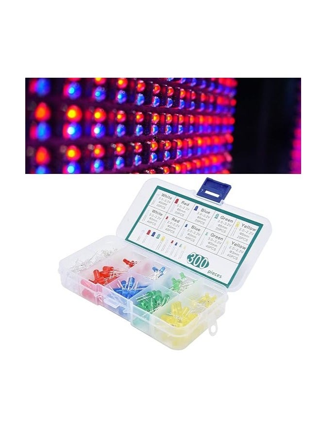 Light Emitting Diodes, LED Light Diodes Lighting Bulbs Lamps Leds Electronics Components Parts 5 Colors 300Pcs for Electronic Products for Home Appliances