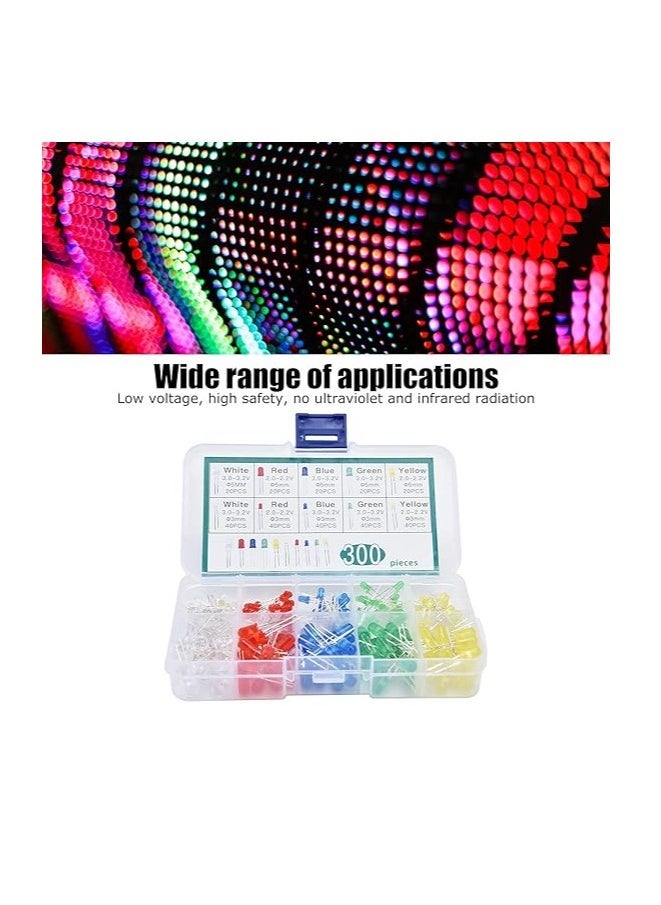Light Emitting Diodes, LED Light Diodes Lighting Bulbs Lamps Leds Electronics Components Parts 5 Colors 300Pcs for Electronic Products for Home Appliances